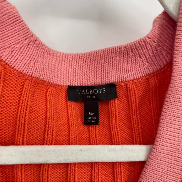 Talbots Pretty Orange Pink ribbed V-Neck Long Sleeve button Cardigan Sz M petite - Picture 5 of 6